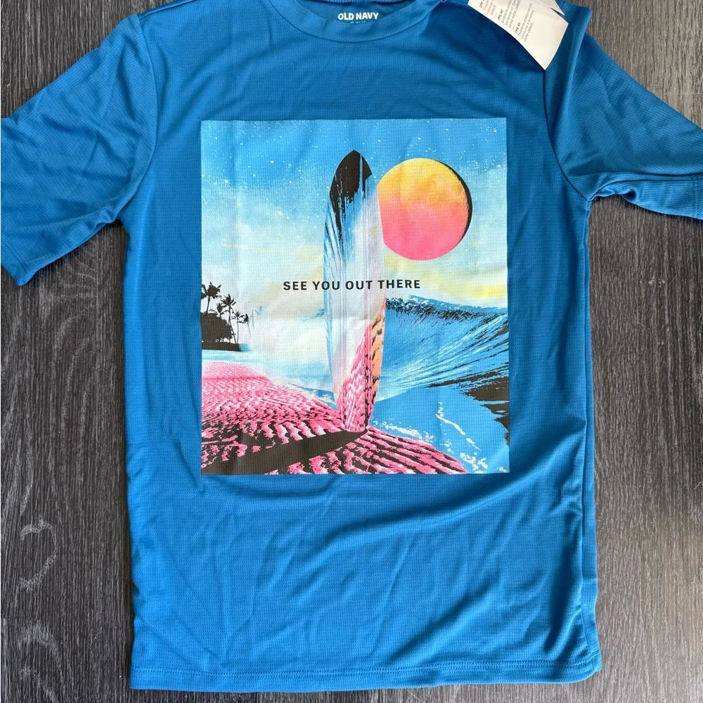 NWT Old Navy Boys Kids Teen Swim Shirt Rashguard XL 14-16 Blue